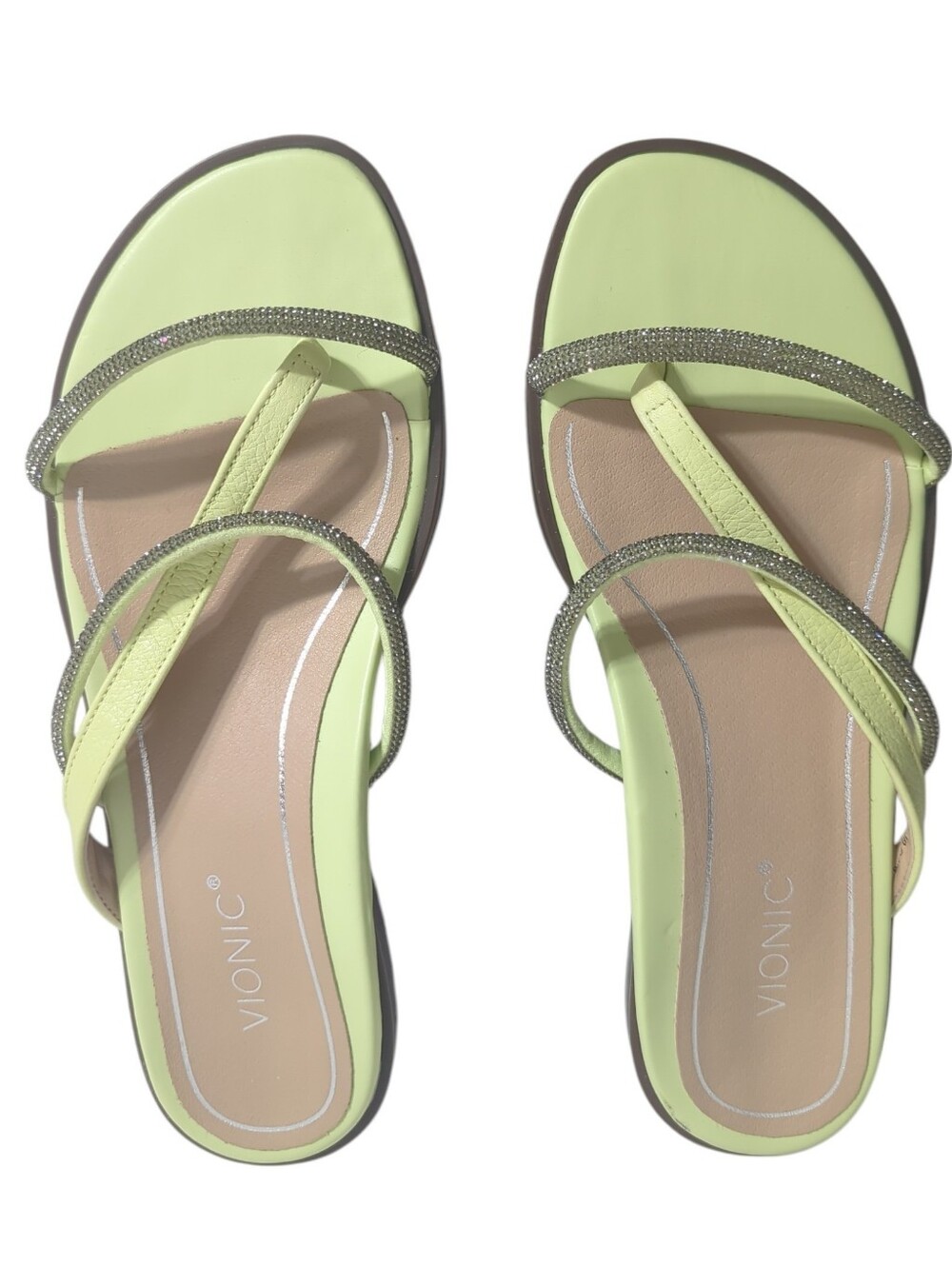 Vionic Womens Sandals Prism Rhinestone Strappy Flats Summer Beachy Travel Sz 6.5